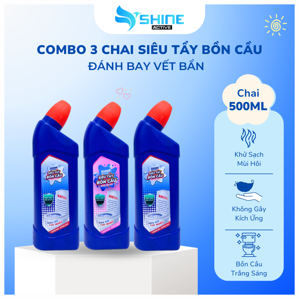 Nước Tẩy Bồn Cầu SHINE ACTIVE 500ml – Diệt Khuẩn – Khử Mùi, Tẩy Sạch Vết Bẩn