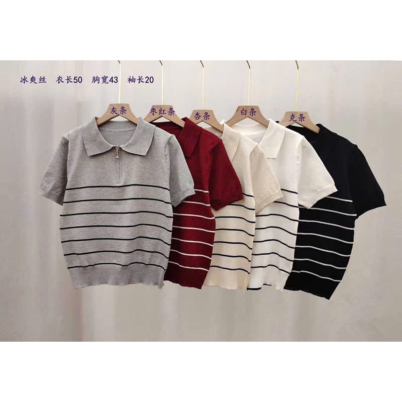 Áo Len Polo Thun From Ôm Kèm KHÓA KÉO, Áo Mongtoghi Dáng Vừa Phối Kẻ Sọc Nhỏ Tương Phản Trẻ TrungHàng Qccc Shopquacam | BigBuy360 - bigbuy360.vn