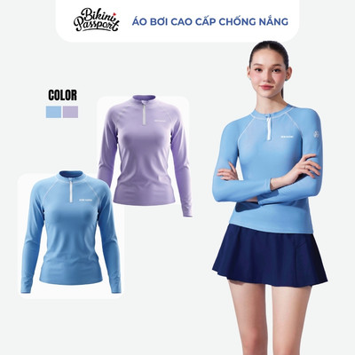 Áo bơi kín nữ tay dài có khoá chống nắng đi biển - Bikini Passport - BS542_BU