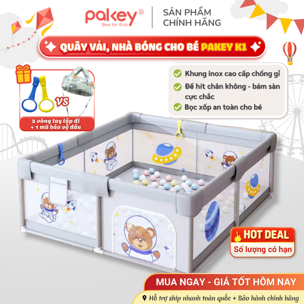 Quây Bóng Cho Bé, Quây Vải Nhà Bóng Cho Bé Pakey, Khung Inox Dày, Bảo Hành 1 Năm, Tháo Lắp Dễ Dàng Nhanh Chóng  - K1