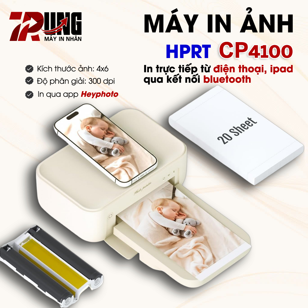 Máy In Ảnh HPRT CP4100 Kết Nối Điện Thoại 300 DPI Công Nghệ In Nhiệt Thăng Hoa Ảnh Bền Trên 10 Năm