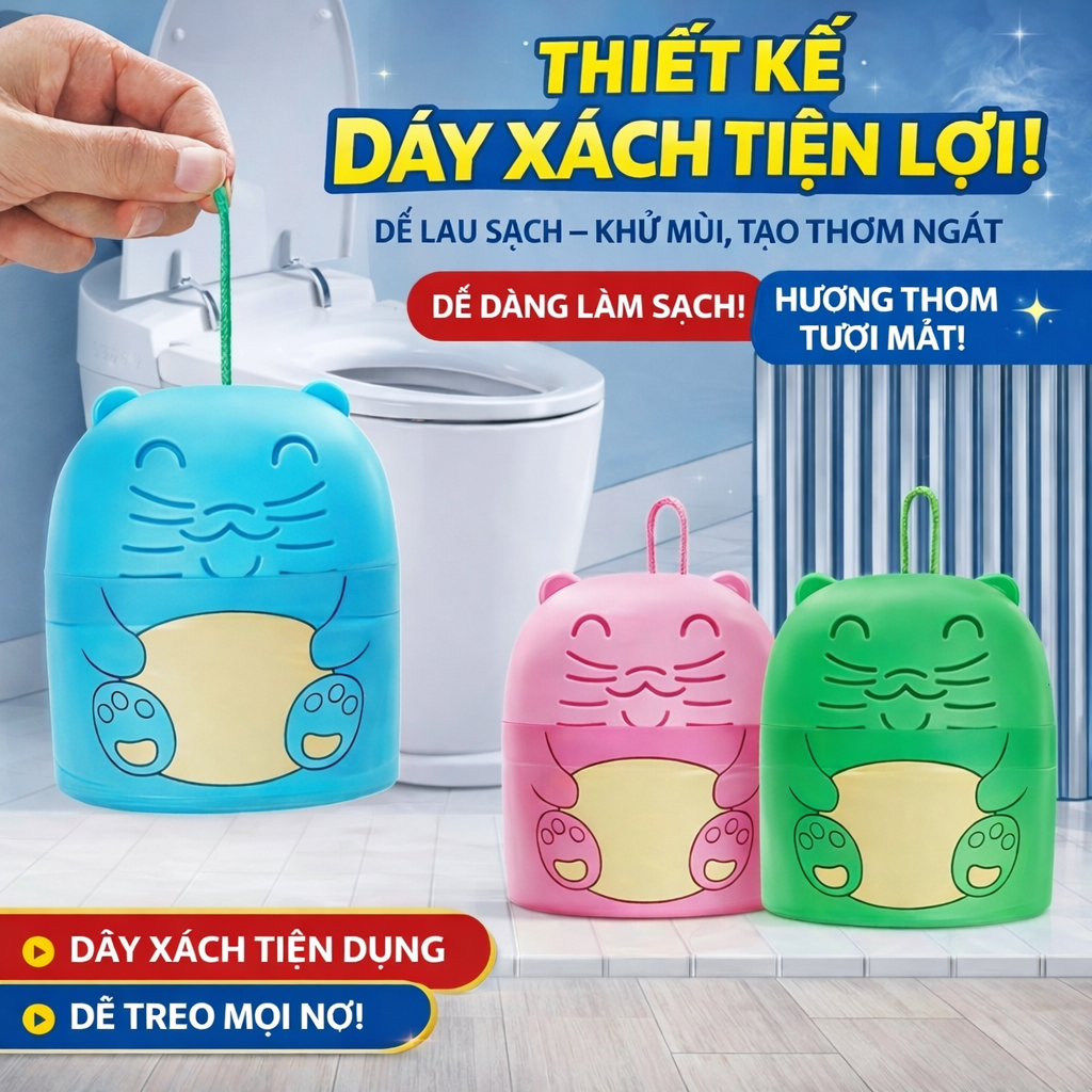 Lọ thả bồn cầu hình thú giúp khử mùi làm sạch mang lại hương thơm tươi mát 200g