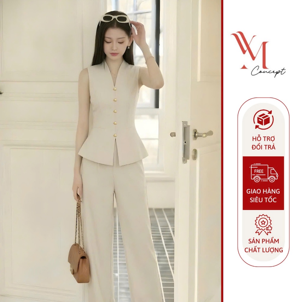 YM Concept Set Gile Sát Nách Kèm Quần Ống Suông Thời Trang Công Sở, Hiện Đại D1605