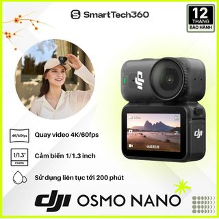 DJI Osmo Nano Camera Quay POV - 4K/60fps, Cảm Biến 1/1.3", Nặng 52g, Pin 200 Phút, Chống Nước 10m