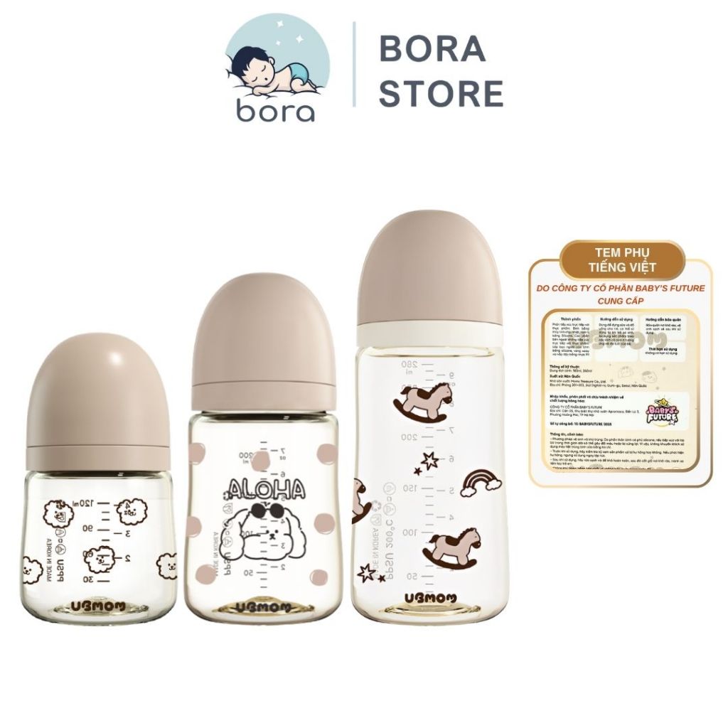 Bình sữa Ubmom Hàn Quốc họa tiết PPSU 120ml/200ml/ 280ml [Được chọn núm][Cam kết chính hãng]