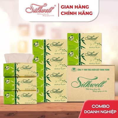 Thùng 18 gói Giấy ăn gấu trúc Silkwell 160 tờ 3 lớp, giấy ăn cao cấp màu nâu, giấy làm từ bột tre