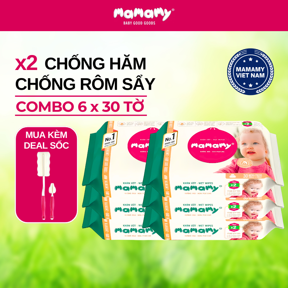 Khăn Ướt Cao Cấp Mamamy 30 Tờ Mềm Mại, An Toàn, Không Mùi Không Parabens Dành Cho Em Bé