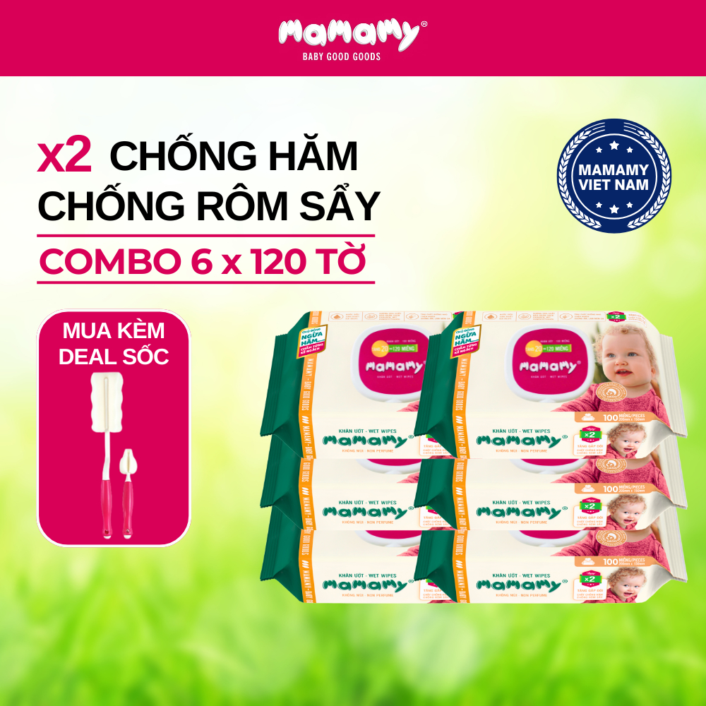Khăn Ướt Cao Cấp Mamamy 120 Tờ Mềm Mại, An Toàn, Không Mùi Không Parabens Dành Cho Em Bé