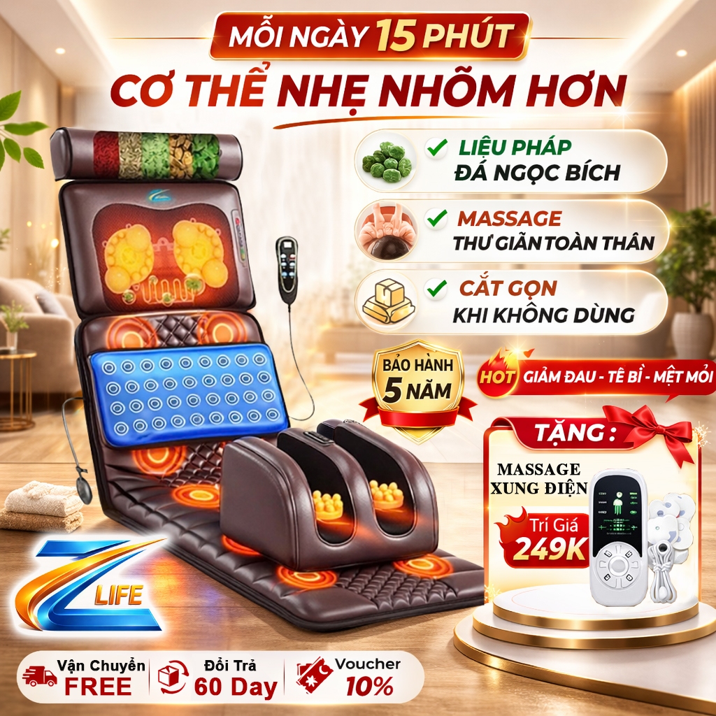 [Chính Hãng ZLIFE - Thêu LOGO] Đệm Massage Toàn Thân ZLIFE Z99 PRO, Thảm Nệm Ghế Mát Xa Toàn Thân