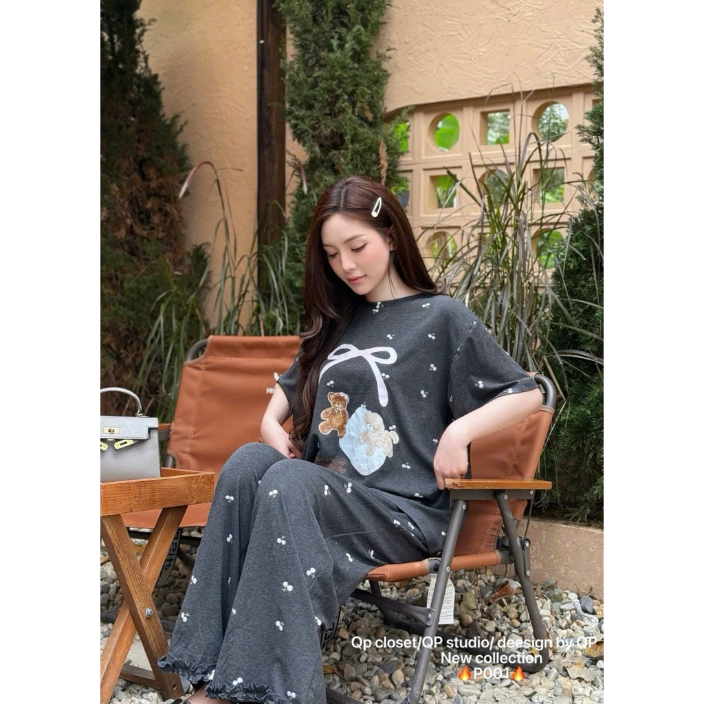 QP CLOSET Set bộ gấu nơ chân bèo P001