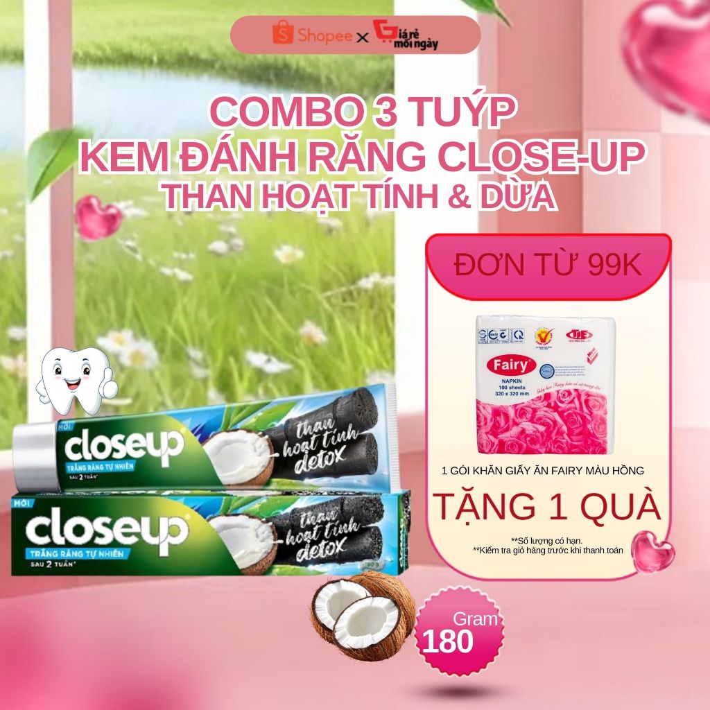 Combo 3 Kem Đánh Răng Closeup Than Hoạt Tính Detox 180gr