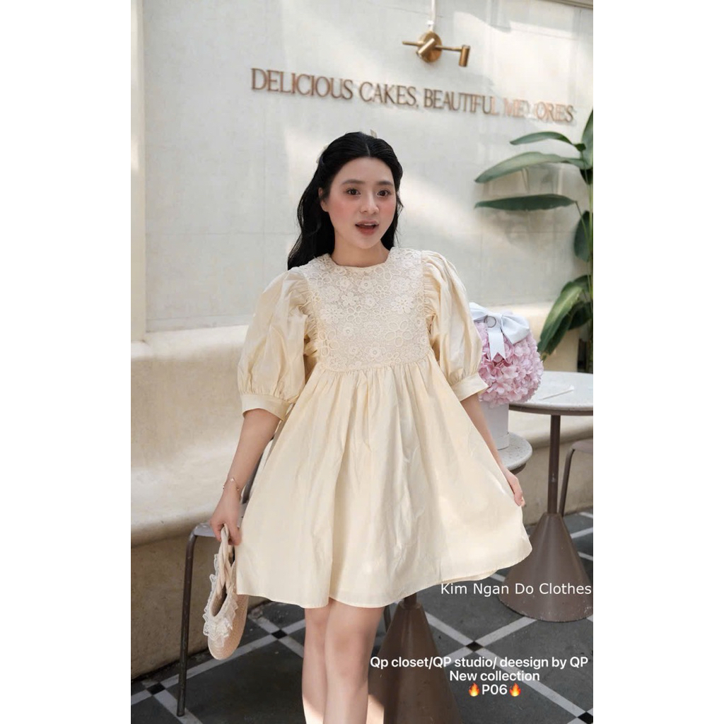 Váy xuông babydoll phối ren hoa P06