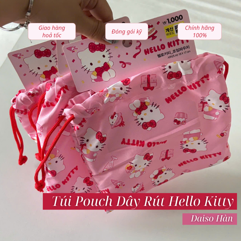 Túi Pouch Dây Rút Hello Kitty Daiso Hàn