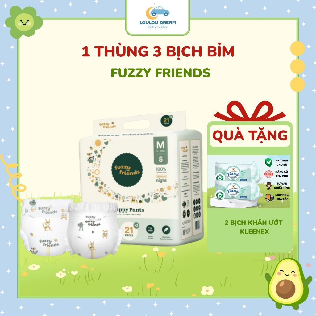 1 thùng 3 bịch bỉm Fuzzy Friends