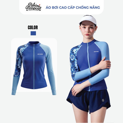 Áo bơi kín nữ tay dài có khoá chống nắng đi biển - Bikini Passport - BS540_NV