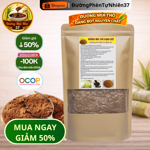 Đường Mía Thô Dạng Bột, Đường Nâu Được Cô Đặc Từ Mật Mía Nguyên Chất Không Chất Bảo Quản- Túi 1 KG