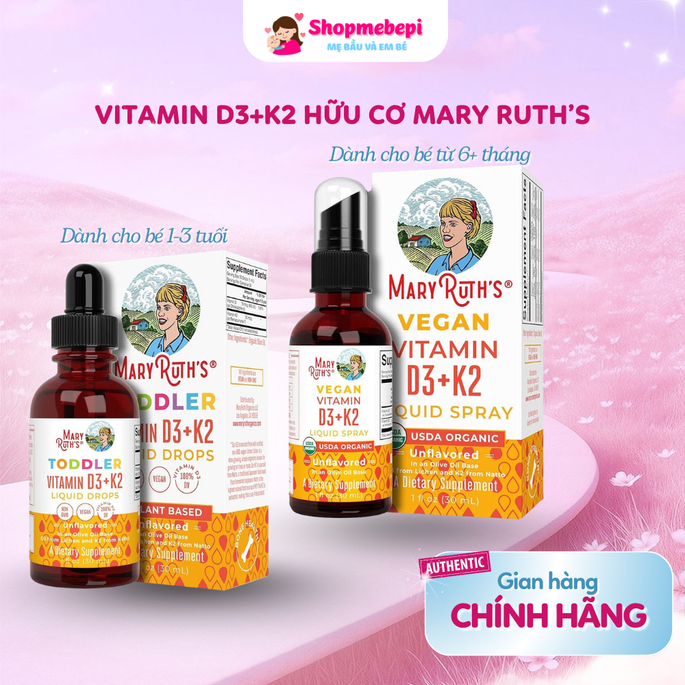 Vitamin D3K2 Mary Ruth's hữu cơ thuần chay dạng xịt/ dạng giọt lọ 30ml [Shop Mẹ Bé Pi]