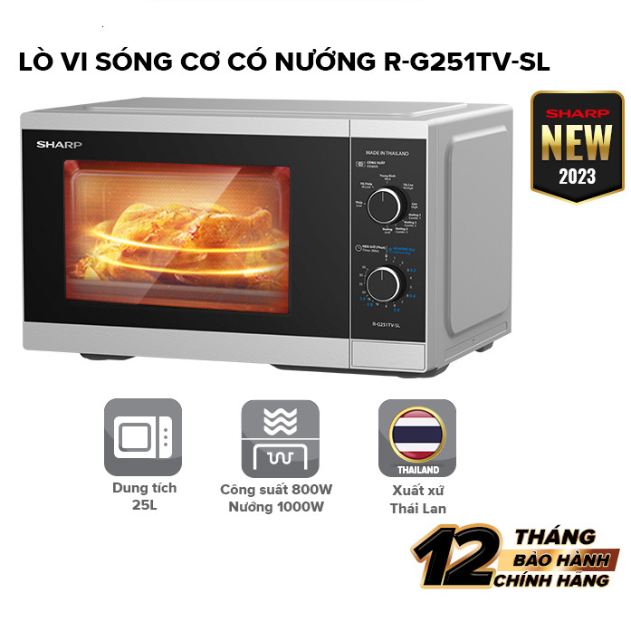 Lò Vi Sóng cơ có nướng 25L Sharp R-G251TV-SL/BK - 5 Mức công suất vi sóng