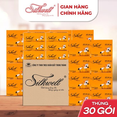 Thùng 30 gói Khăn giấy rút Silkwell Sếu 100 tờ 3 lớp khổ giấy mini, giấy ăn cao cấp siêu dai, siêu mềm mịn