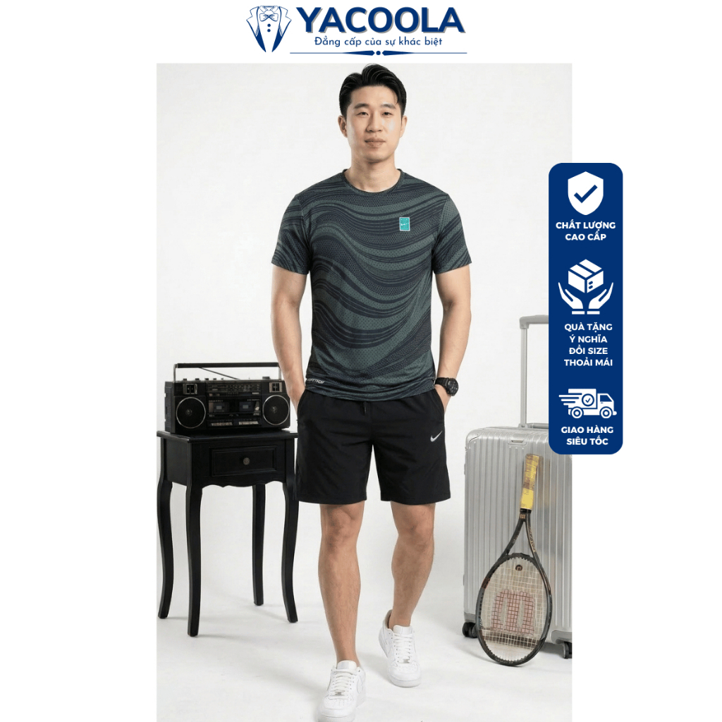 Bộ thể thao nam cao cấp mùa hè chất mát chuẩn phom Yacoola YH-88172 Bộ thể thao nam cộc tay thun lạn