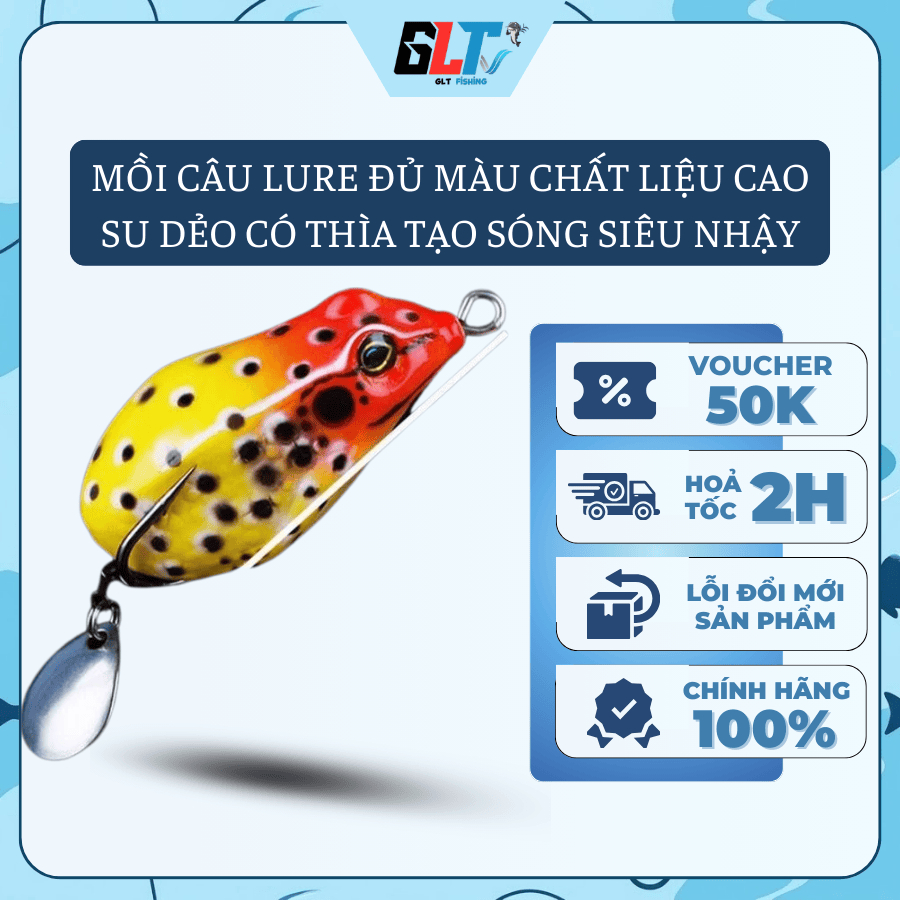 Mồi Lure Cao Su Dẻo 5cm 10g Đủ Màu Có Thìa Tạo Sóng Nhạy, Câu Cá Hiệu Quả MOI-5 - GLT Fishing