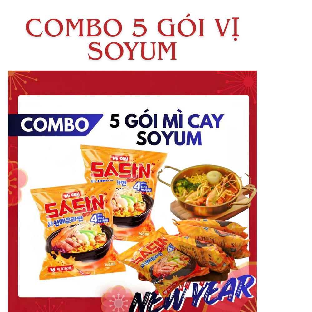 [Combo 5] gói SOYUM mì cay Sasin 120g + 5 gói xốt ớt độ 10g