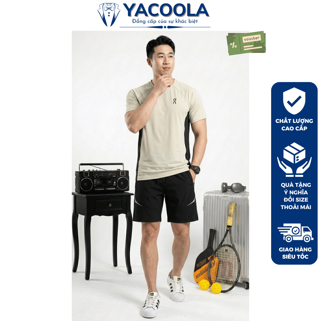 Set thể thao nam cao cấp vải thun lạnh phom dáng đẹp Yacoola YH6-88183 Set nam cộc tay mùa hè 2026