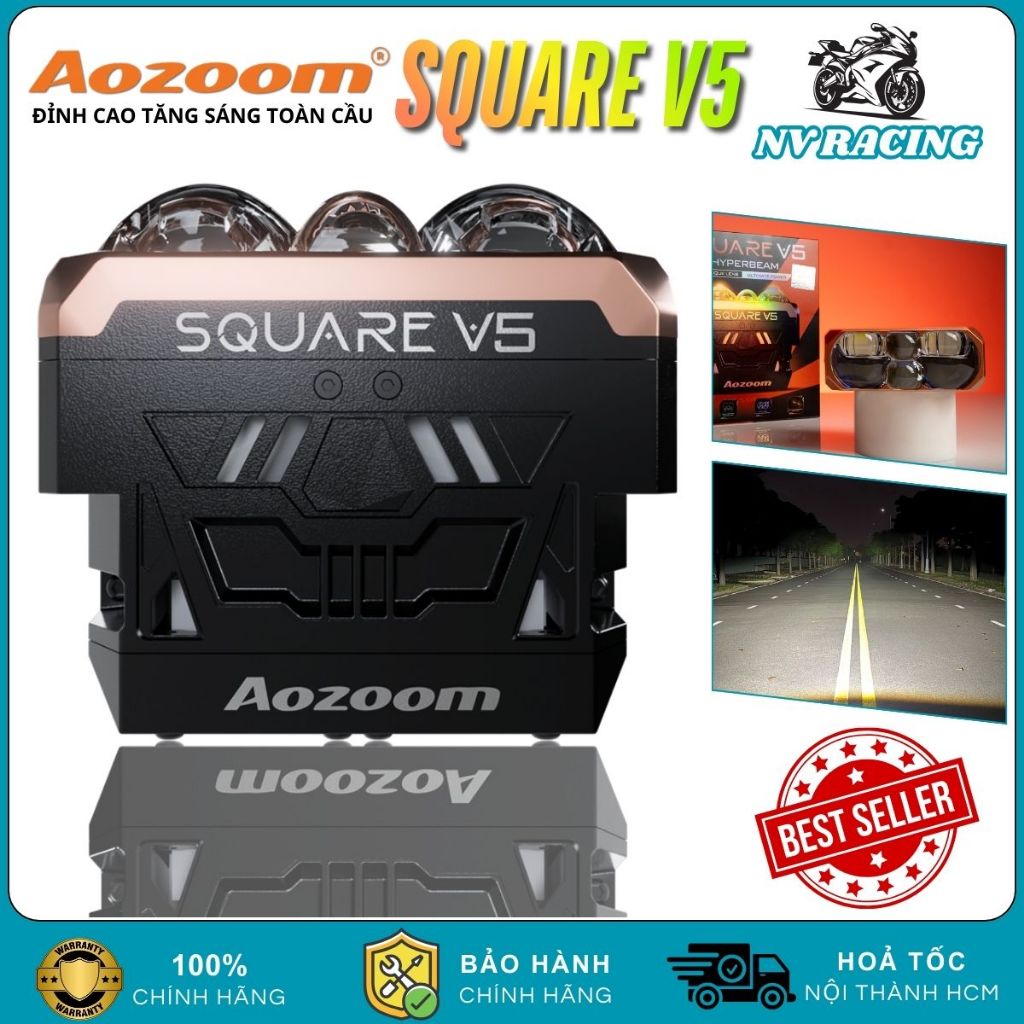 Đèn Bi LED Aozoom Square V5 Chính Hãng Công Suất 90W Ánh Sáng Trắng 3.0 Inch Gắn Xe Máy Và Ô Tô