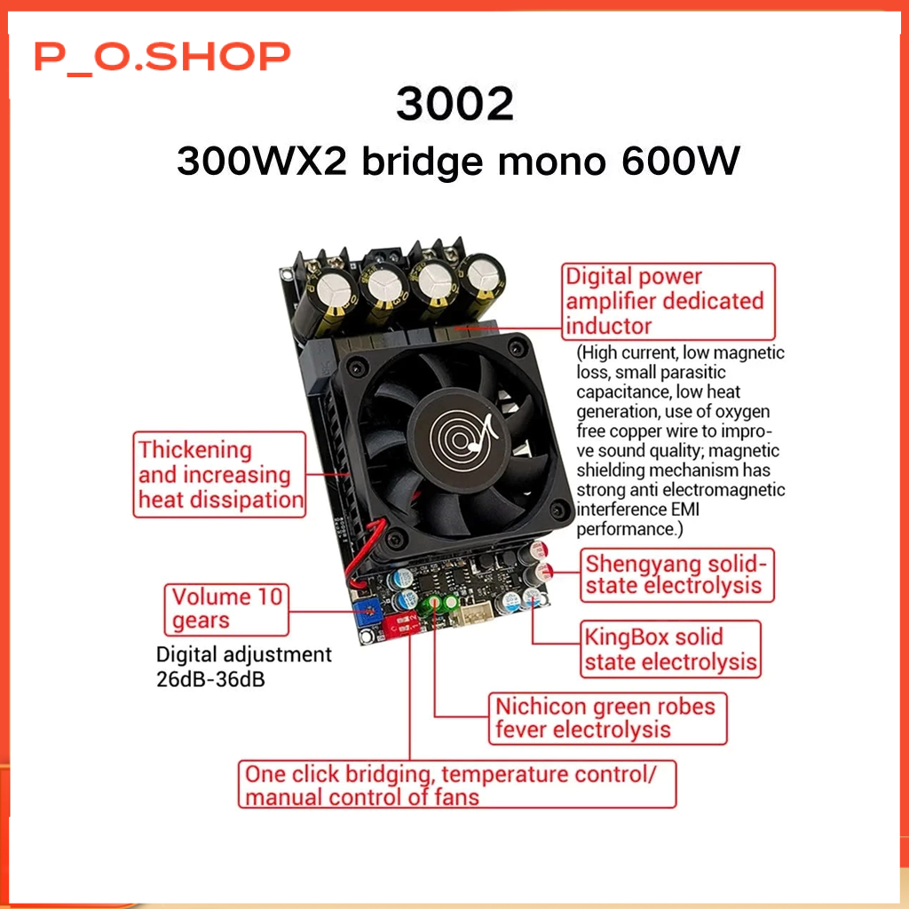 【🔥Rẻ】3002 Mạch khuyếch đại công suất TPA3255 600W mono hoặc 300W*2 Stereo, 18-50VDC có MCU tạo trễ c