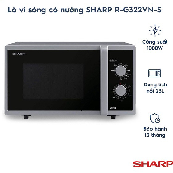 Lò Vi Sóng Có Nướng 23L Sharp R-G322VN-S - 5 Mức công suất -