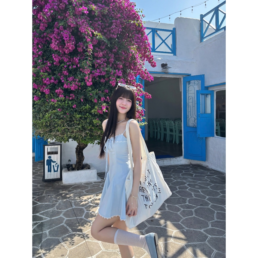 Đầm Nữ Hai Dây Phối Ren Cột Nơ Dáng Xoè Dành Cho Nữ | OLIVIA DRESS | Secodee
