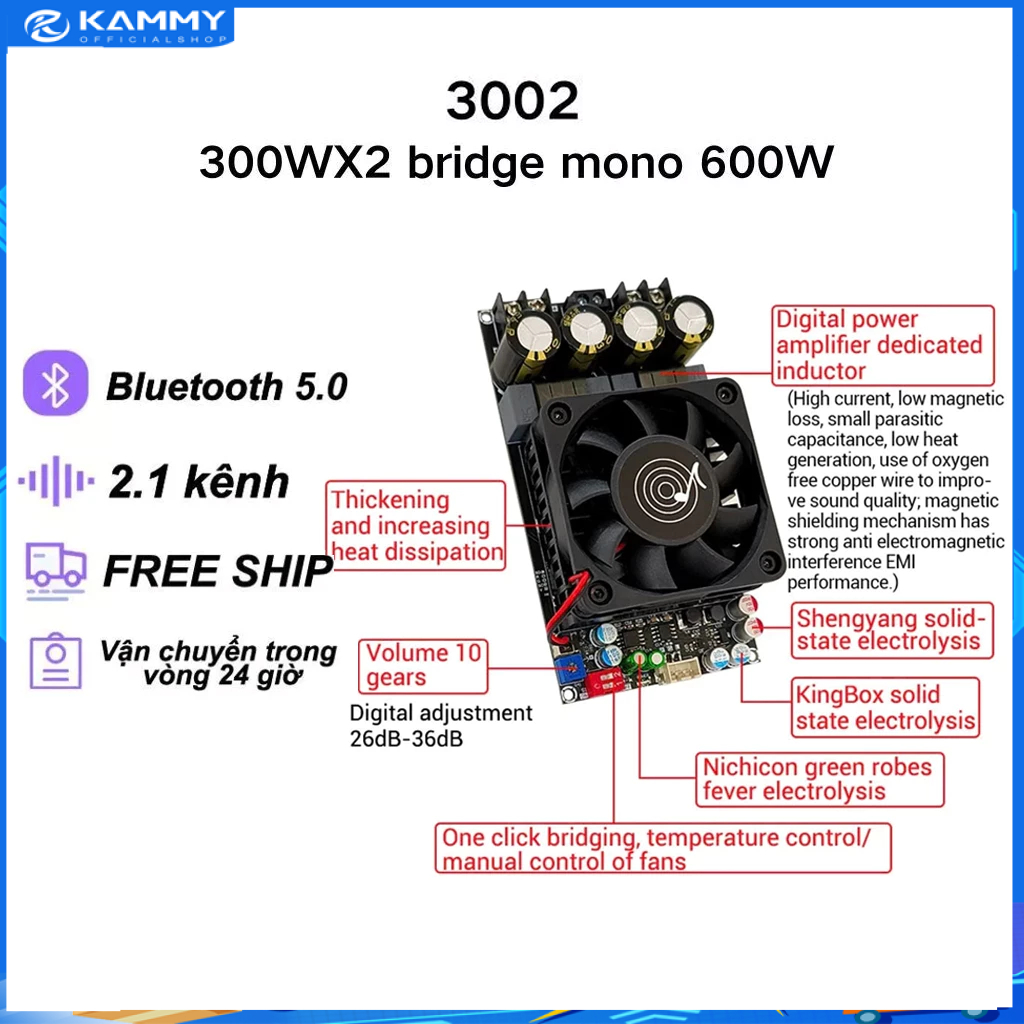 【🔥HCM/24H】3002 Mạch khuyếch đại công suất TPA3255 600W mono hoặc 300W*2 Stereo, 18-50VDC có MCU tạo 