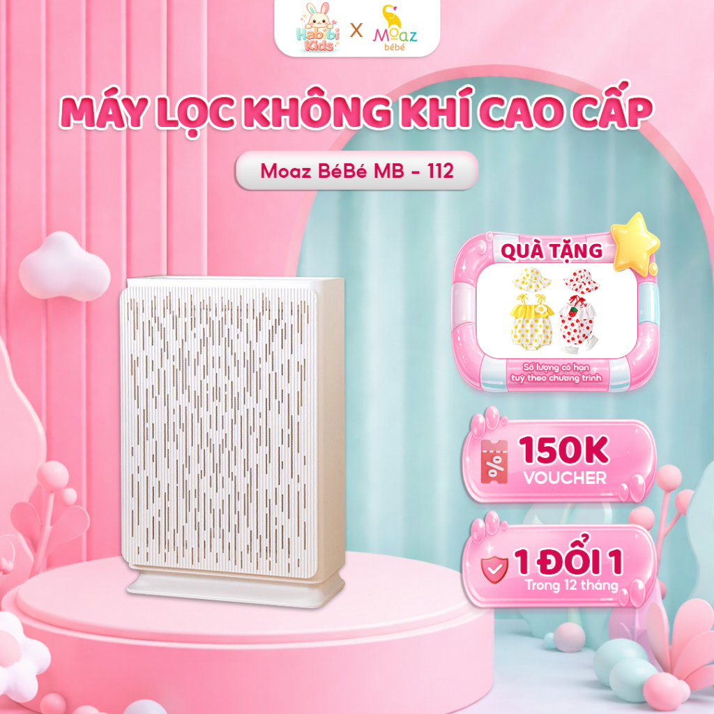 CHÍNH HÃNG - Máy Lọc Không Khí Cao Cấp Moaz Bébé MB – 112, Diệt Khuẩn UV, Loại Bỏ Bụi Mịn, An Toàn Cho Bé - Bảo Hành 12T