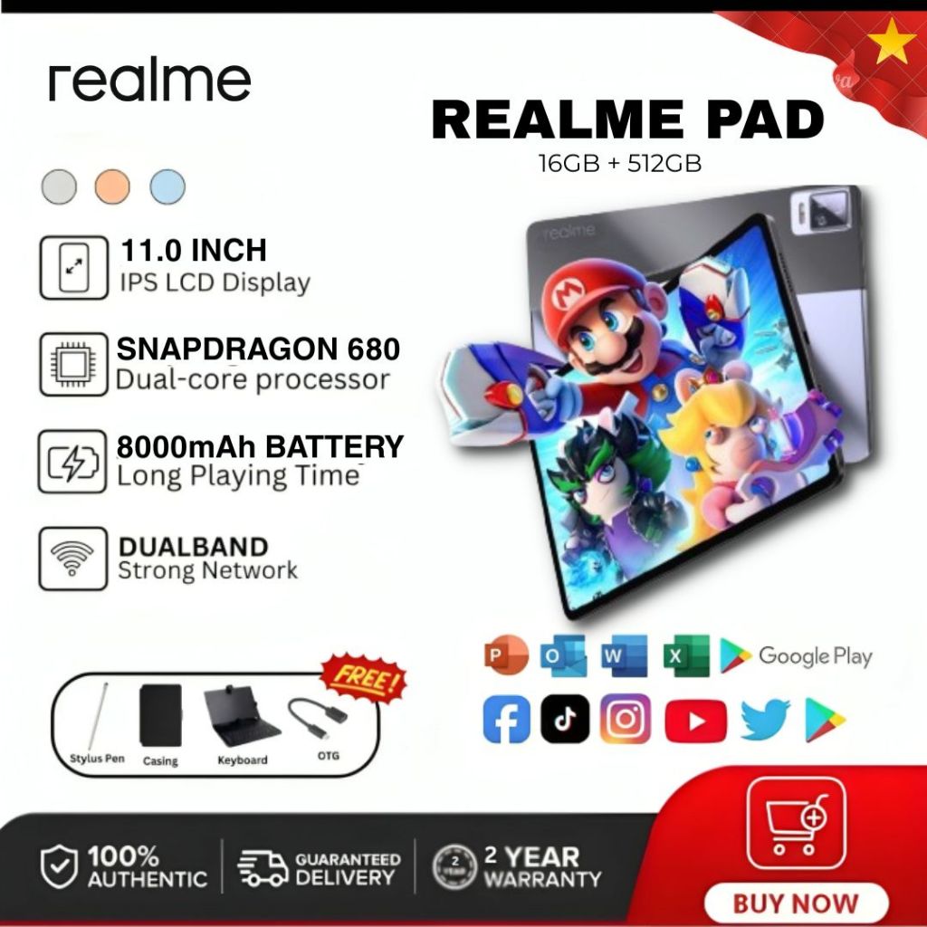 Realme Pad 2026 | 16GB RAM+512GB ROM | Snapdragon 865 | Pin 20000mAh | Hỗ trợ 2 SIM