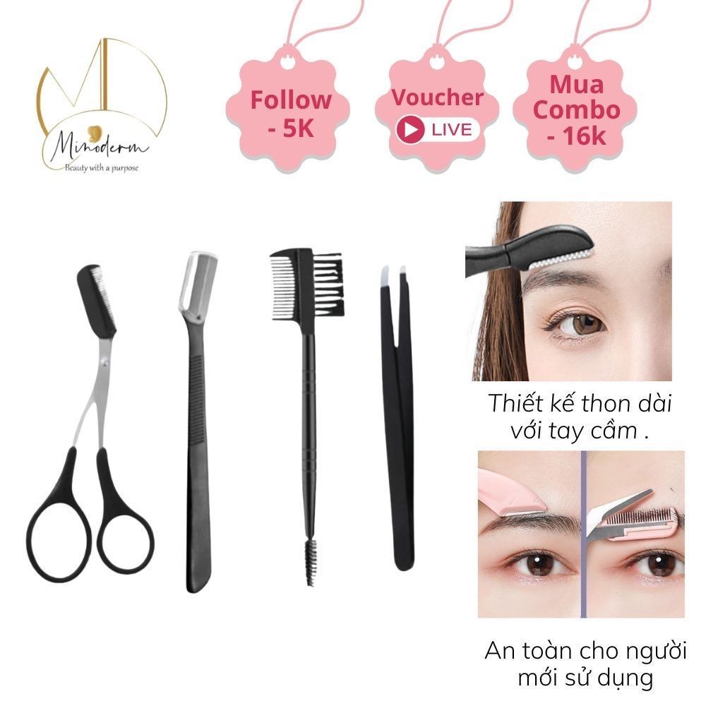 Bộ Dụng Cụ Cắt Tỉa Lông Mày BEABIAI Gồm Kéo Và Lưỡi Dao Cạo Chuyên Nghiệp, An Toàn
