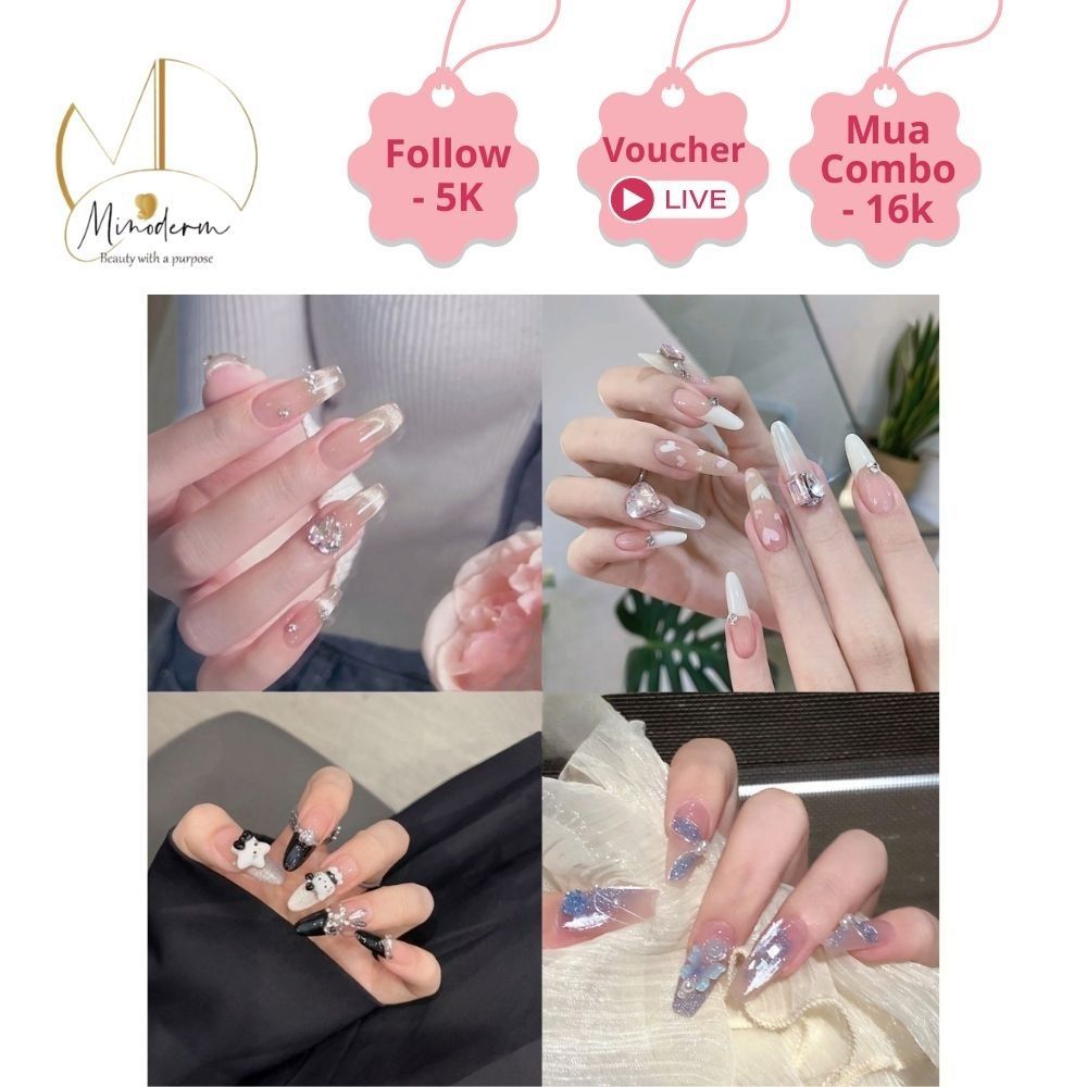 Móng tay giả BEABIAI Nailbox thủ công tinh xảo, kiểu dáng mắt mèo, gắn charm sang chảnh