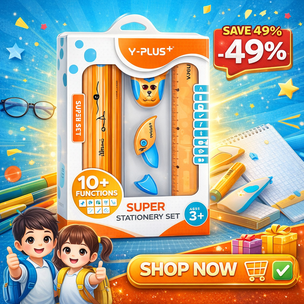 [Xả kho] Bộ Dụng cao cấp 6 món, gồm gôm, chuốt chì, thước kẻ 03 trong 01 <làm quà tặng cho bé> | YPlus CP180400