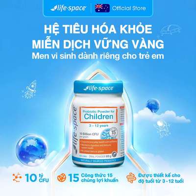 Men vi sinh Life Space Powder For Children giúp hỗ trợ tốt cho tiêu hóa, hỗ trợ tăng cường sức đề kháng cho bé 3-12 tuổi