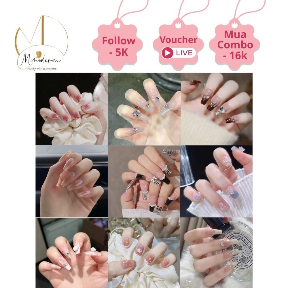 Móng tay giả BEABIAI Nail box kèm keo gắn, dáng ngắn, dài, thiết kế trơn, đính đá sang trọng