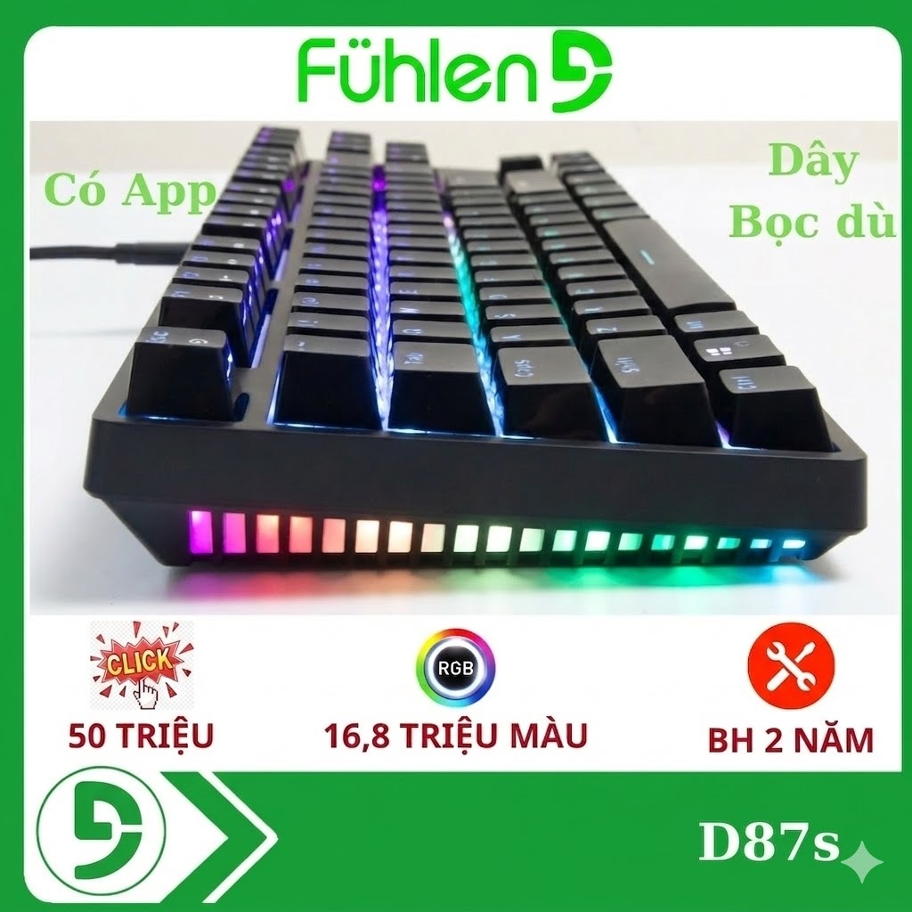 Bàn phím cơ Gaming Fuhlen D87S Led RGB - Có App chỉnh Led, Set Marco  -Bảo Hành Chính Hãng 2 Năm