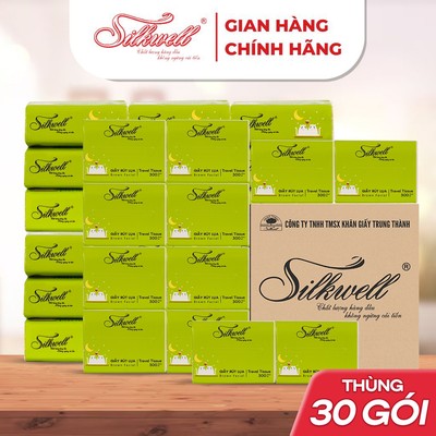 Thùng 30 gói Khăn giấy rút Silkwell 100 tờ 3 lớp giấy gấu trúc nâu, size mini nhỏ gọn tiện lợi