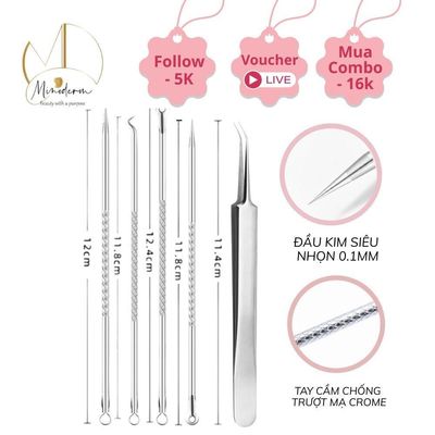 Bộ dụng cụ nặn mụn BEABIAI lấy nhân mụn trứng cá, chất liệu cao cấp, siêu nhọn 12mm