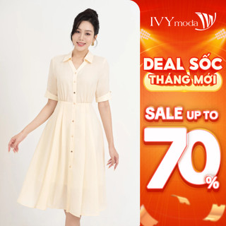 Đầm lụa cổ đức dáng xòe nữ IVY moda MS 48M8682