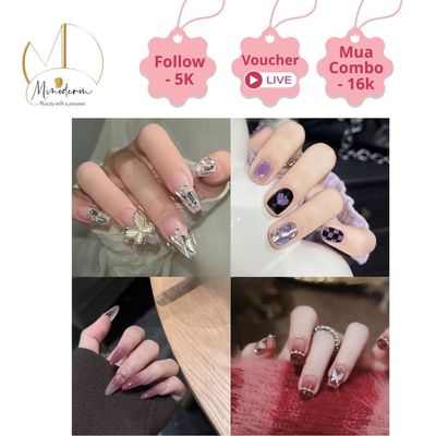 Móng tay giả BEABIAI Nail box kèm keo gắn, dáng ngắn, dài, thiết kế trơn, đính đá sang trọng