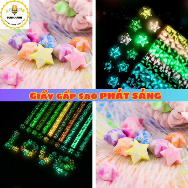 Set 210 Tờ Giấy Gấp Sao Dạ Quang Phát Sáng - Giấy Xếp Sao Handmade DIY Làm Lọ Ước Nguyện, Decor Tran