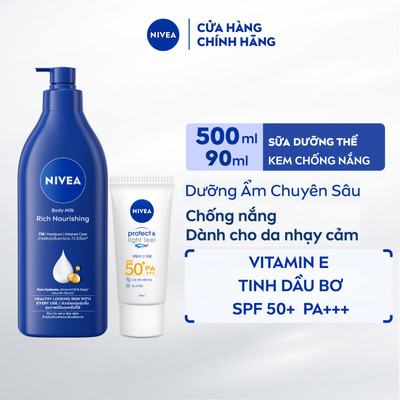 Bộ Đôi Kem Chống Nắng NIVEA Protect & Light Feel SPF50+ PA+++ 90ml & Sữa Dưỡng Thể NIVEA Dưỡng Ẩm 72H 500ml- 80212+86018