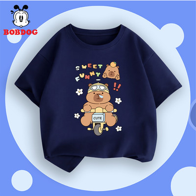 Áo thun bé trai ngắn tay BOBDOG áo trẻ em chất liệu cotton thoáng mát in hình capybara cho bé