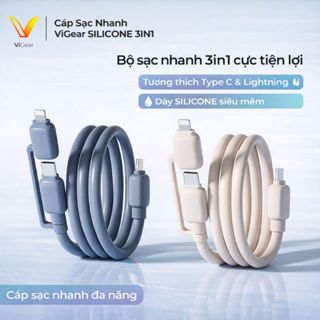 Cáp Sạc Nhanh ViGear SILICONE 3IN1 Chiều Dài 1.5m, C-C 65W, C-L 27W, Dẻo Bền Dai XTY001 - CS01