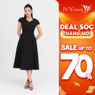 Quinn Black - Đầm xòe nữ chất liệu Tuysi đính hoa IVY moda MS 48B9767