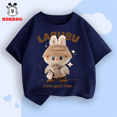 Áo thun cộc tay bé trai BOBDOG, áo phông bé trai chất liệu cotton mềm mịn in hình Labubu cho bé